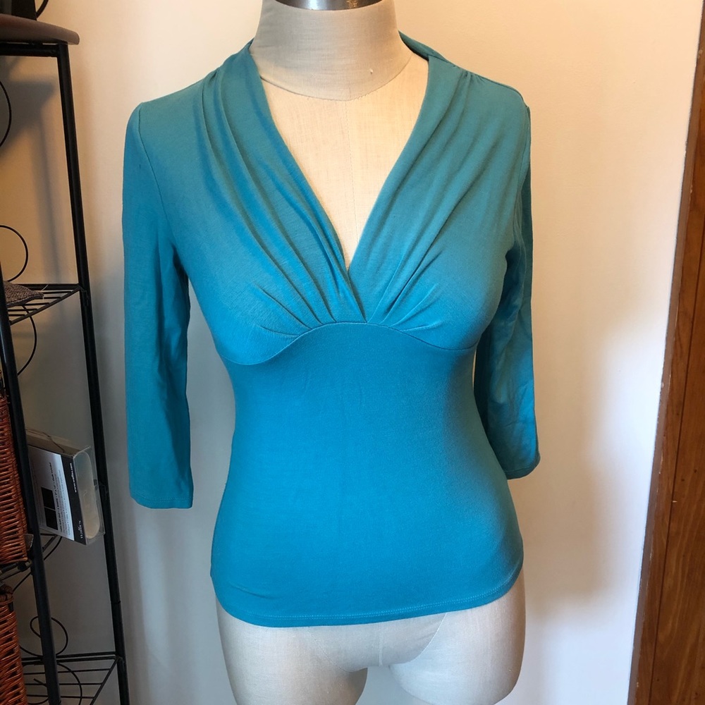 Express vneck blouse teal 3/4 sleeve
